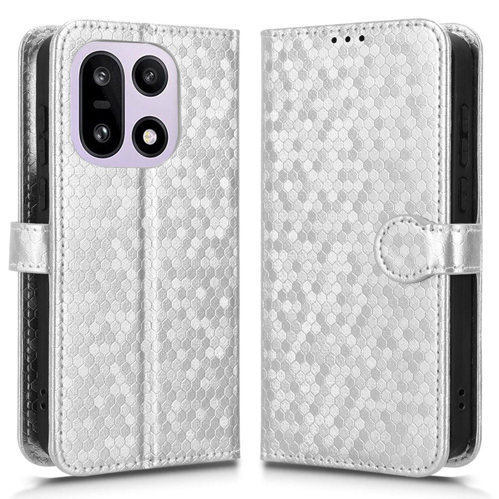 Funda tipo cartera para OnePlus 15 5G, de piel sintética con estampado de puntos y correa de muñeca.