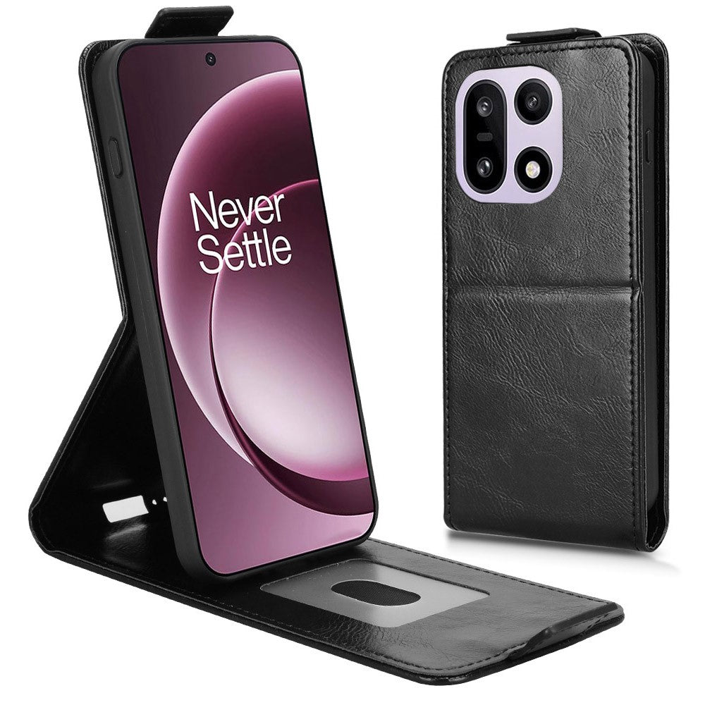 For OnePlus 15 5G Stand Case Magnetic Clasp Vertical Flip Leather Phone Cover with Card Holder