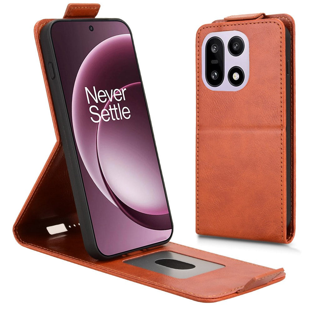 For OnePlus 15 5G Stand Case Magnetic Clasp Vertical Flip Leather Phone Cover with Card Holder