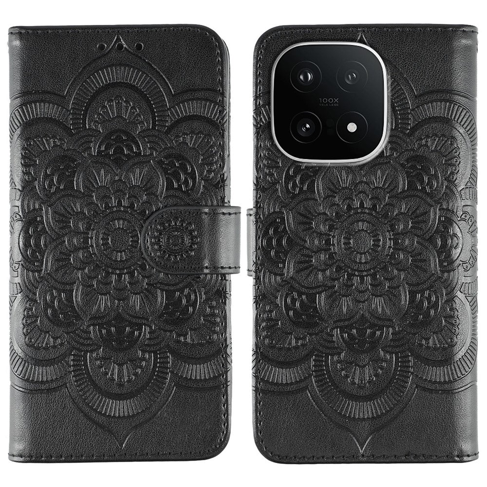 For vivo iQOO 15 5G Case PU Leather Mandala Imprinted Design Wallet Phone Cover with Wrist Strap