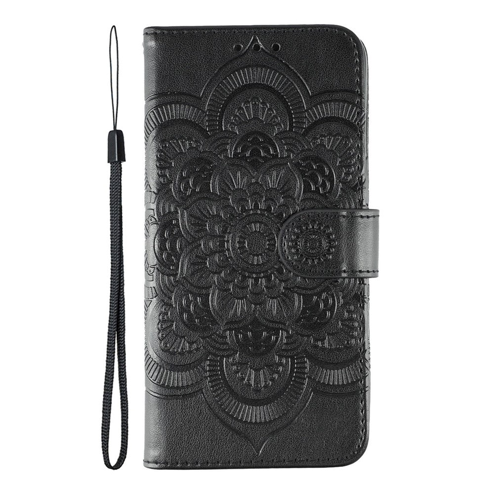 For vivo iQOO 15 5G Case PU Leather Mandala Imprinted Design Wallet Phone Cover with Wrist Strap