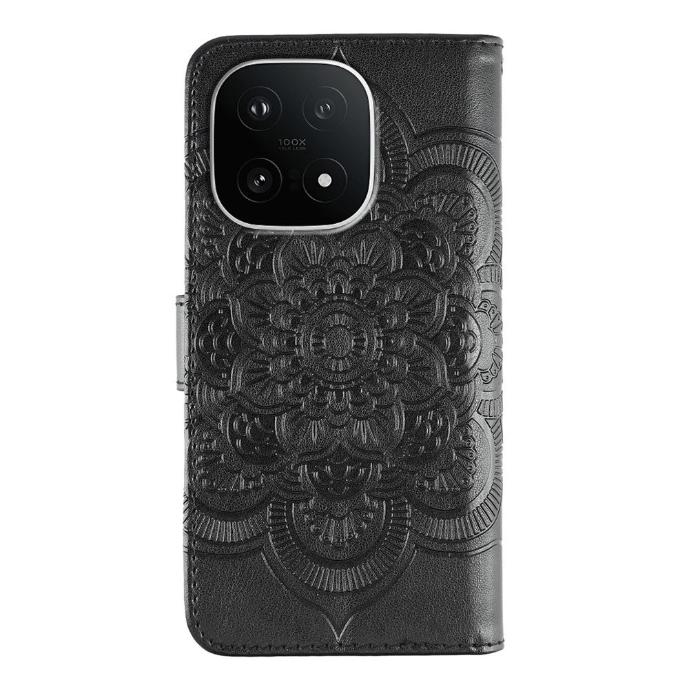 For vivo iQOO 15 5G Case PU Leather Mandala Imprinted Design Wallet Phone Cover with Wrist Strap