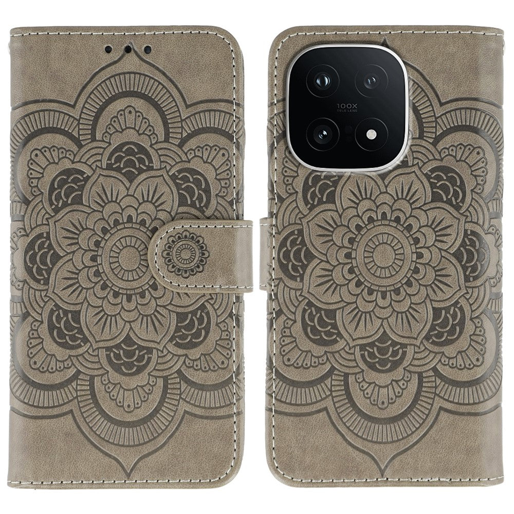 For vivo iQOO 15 5G Case PU Leather Mandala Imprinted Design Wallet Phone Cover with Wrist Strap