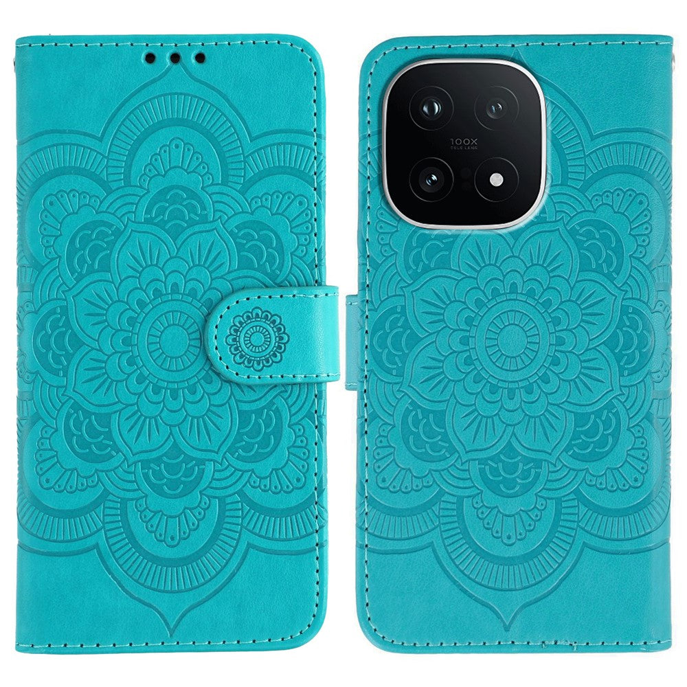For vivo iQOO 15 5G Case PU Leather Mandala Imprinted Design Wallet Phone Cover with Wrist Strap