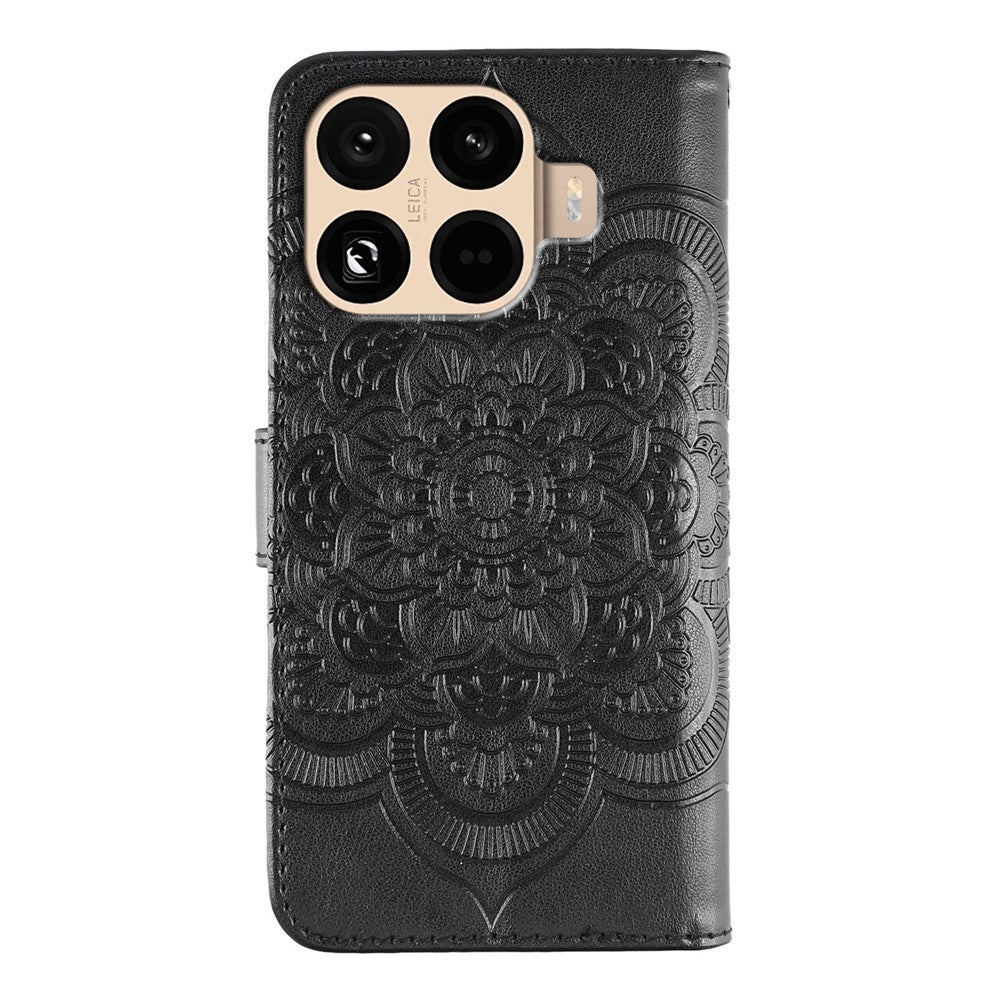 For Xiaomi 15T Pro Case PU Leather Mandala Imprinted Design Wallet Phone Cover with Wrist Strap