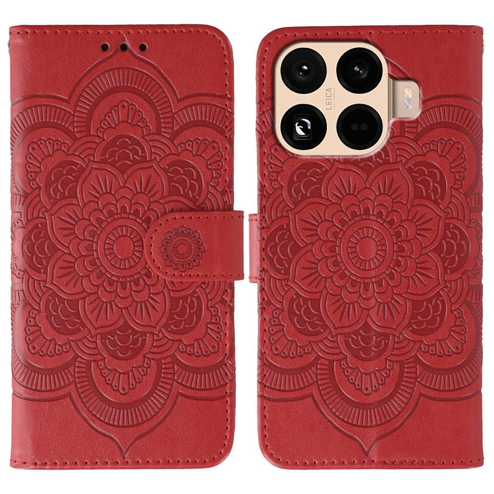 For Xiaomi 15T Pro Case PU Leather Mandala Imprinted Design Wallet Phone Cover with Wrist Strap
