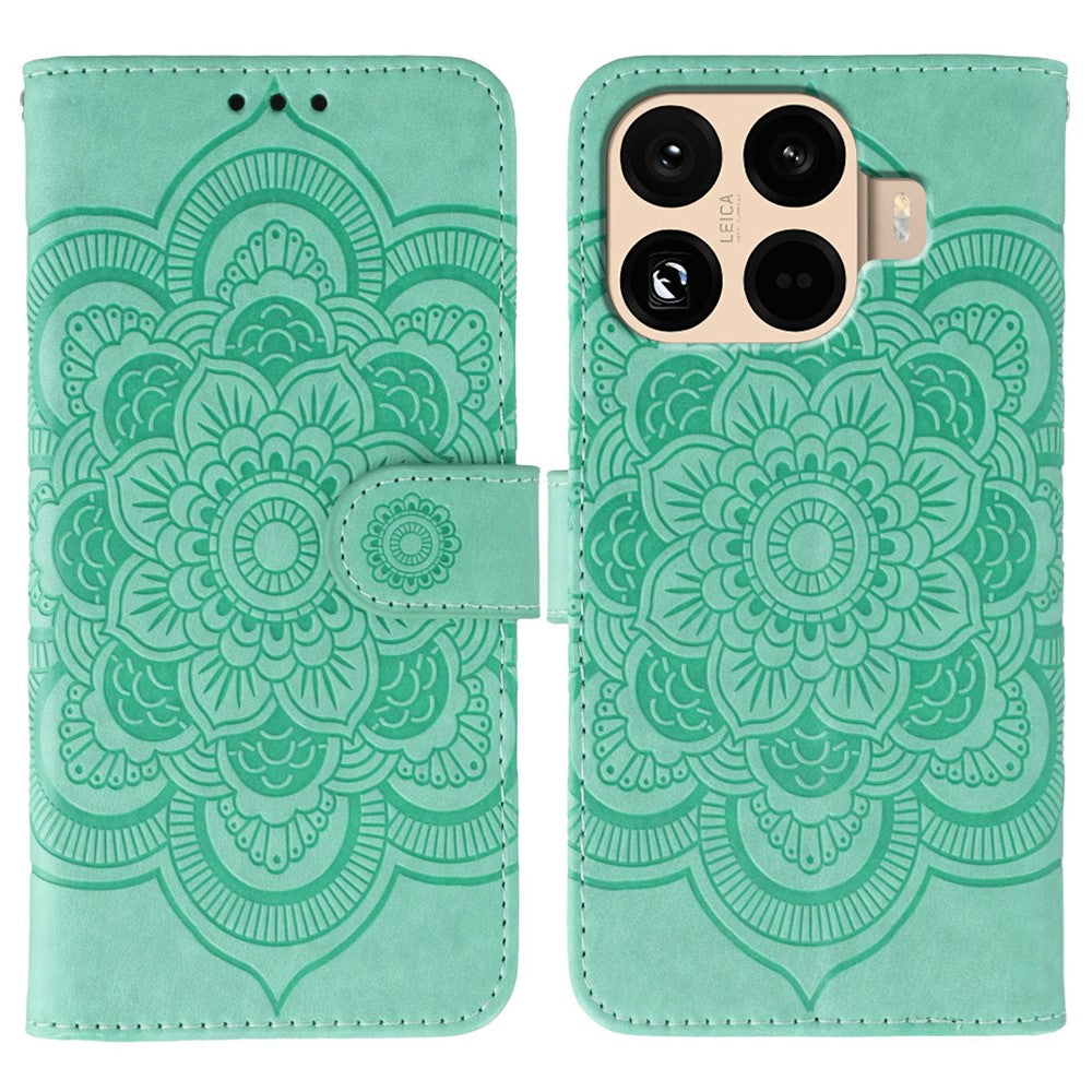 For Xiaomi 15T Pro Case PU Leather Mandala Imprinted Design Wallet Phone Cover with Wrist Strap