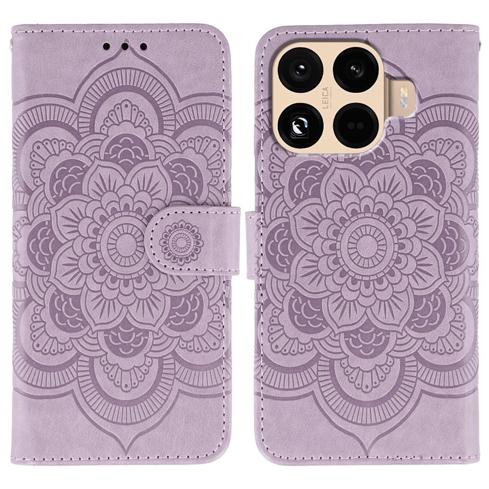 For Xiaomi 15T Pro Case PU Leather Mandala Imprinted Design Wallet Phone Cover with Wrist Strap