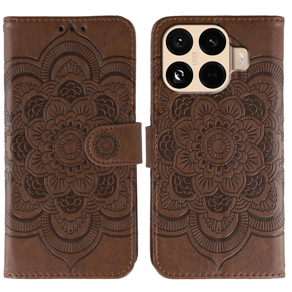 For Xiaomi 15T Pro Case PU Leather Mandala Imprinted Design Wallet Phone Cover with Wrist Strap