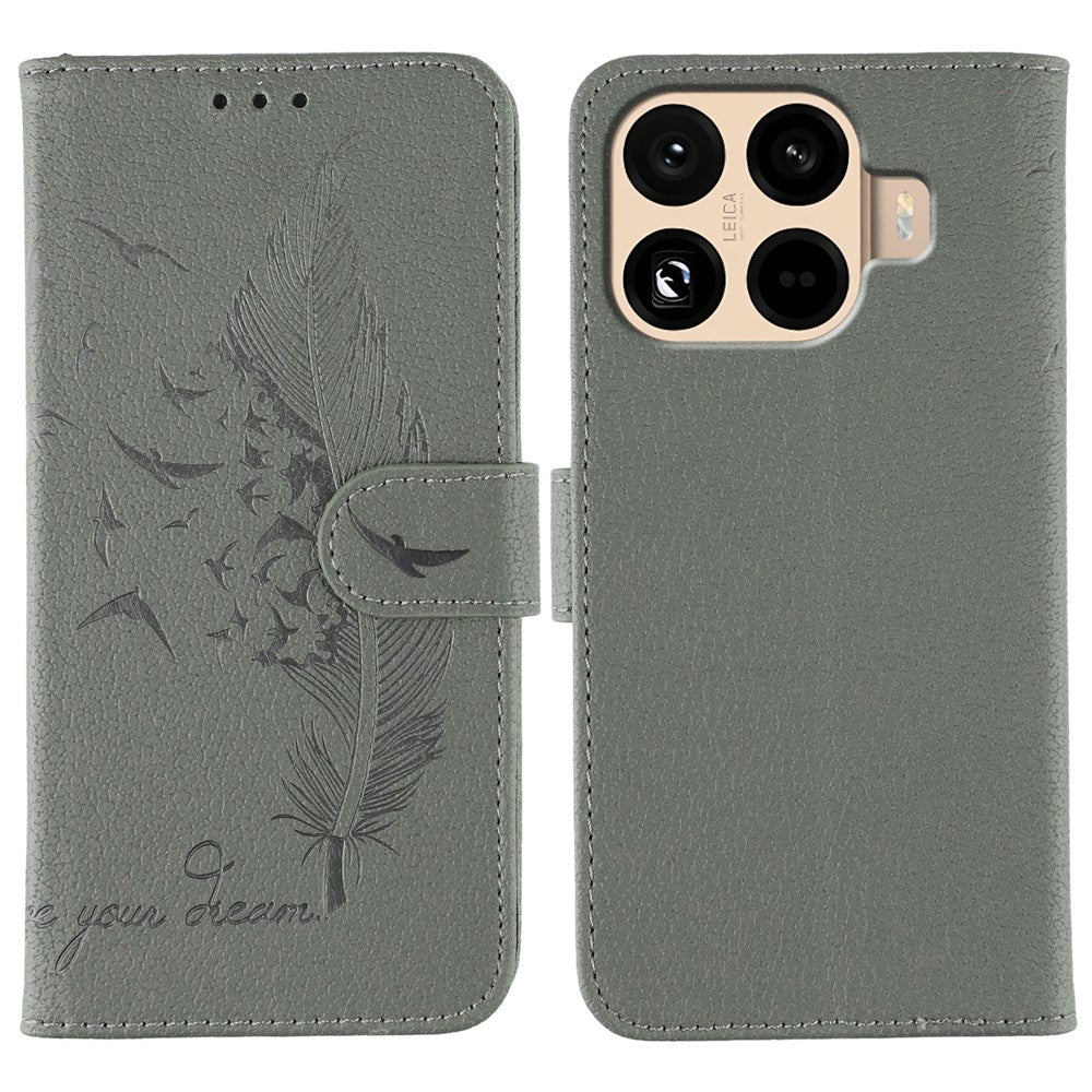 For Xiaomi 15T Pro Case Feather Imprint PU Leather Wallet Phone Cover