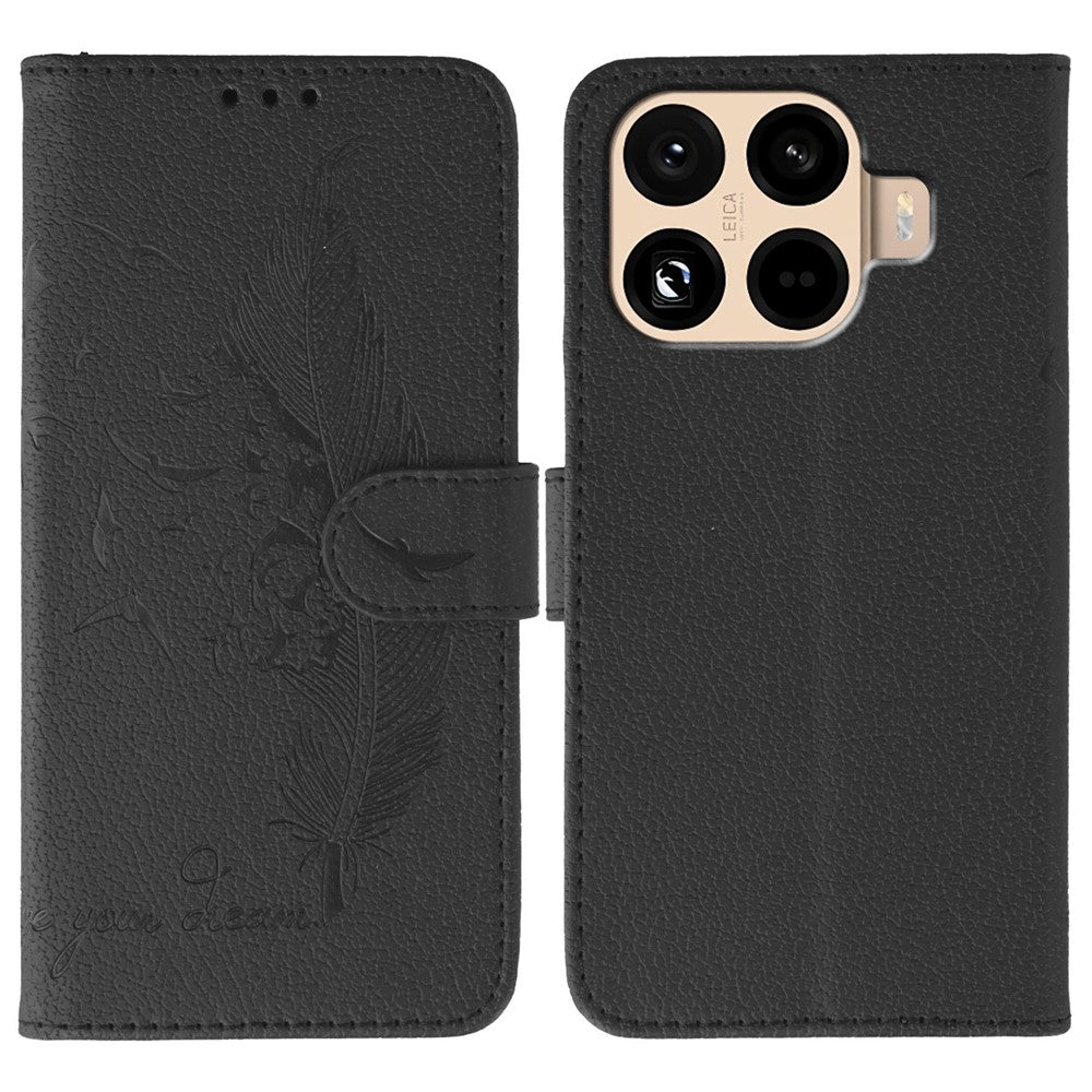 For Xiaomi 15T Pro Case Feather Imprint PU Leather Wallet Phone Cover