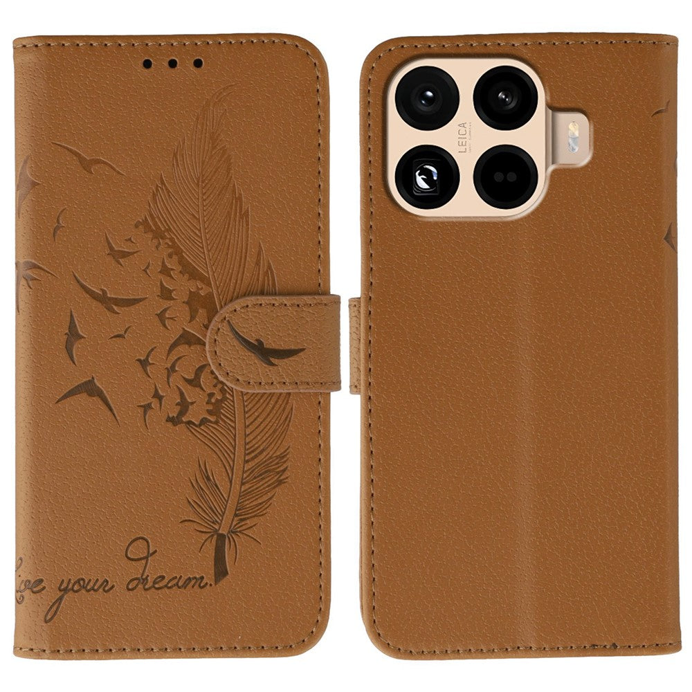 For Xiaomi 15T Pro Case Feather Imprint PU Leather Wallet Phone Cover