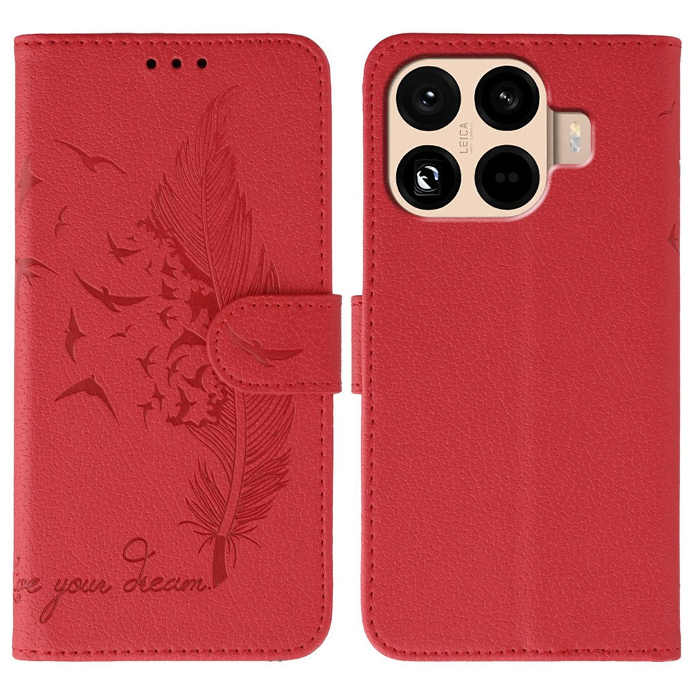 For Xiaomi 15T Pro Case Feather Imprint PU Leather Wallet Phone Cover