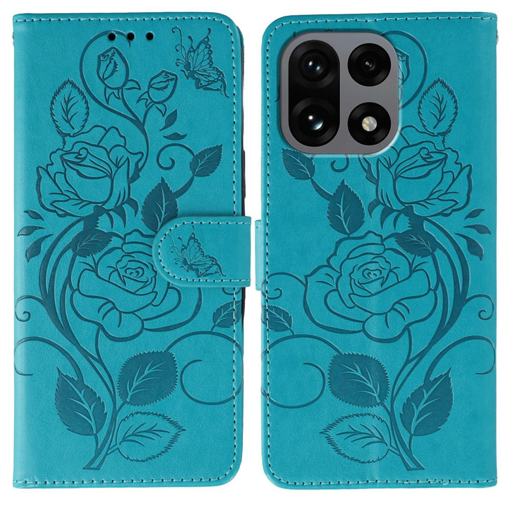For OnePlus 15 5G Case Wallet Stand Imprinted Rose Butterfly PU Leather Phone Cover