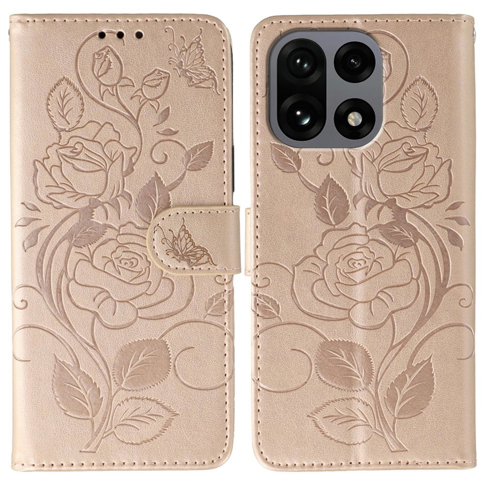 For OnePlus 15 5G Case Wallet Stand Imprinted Rose Butterfly PU Leather Phone Cover