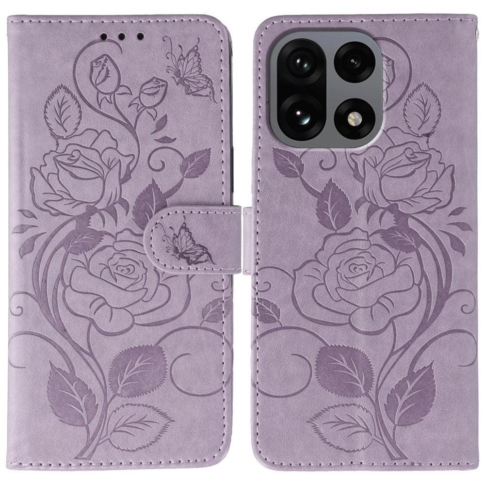 For OnePlus 15 5G Case Wallet Stand Imprinted Rose Butterfly PU Leather Phone Cover