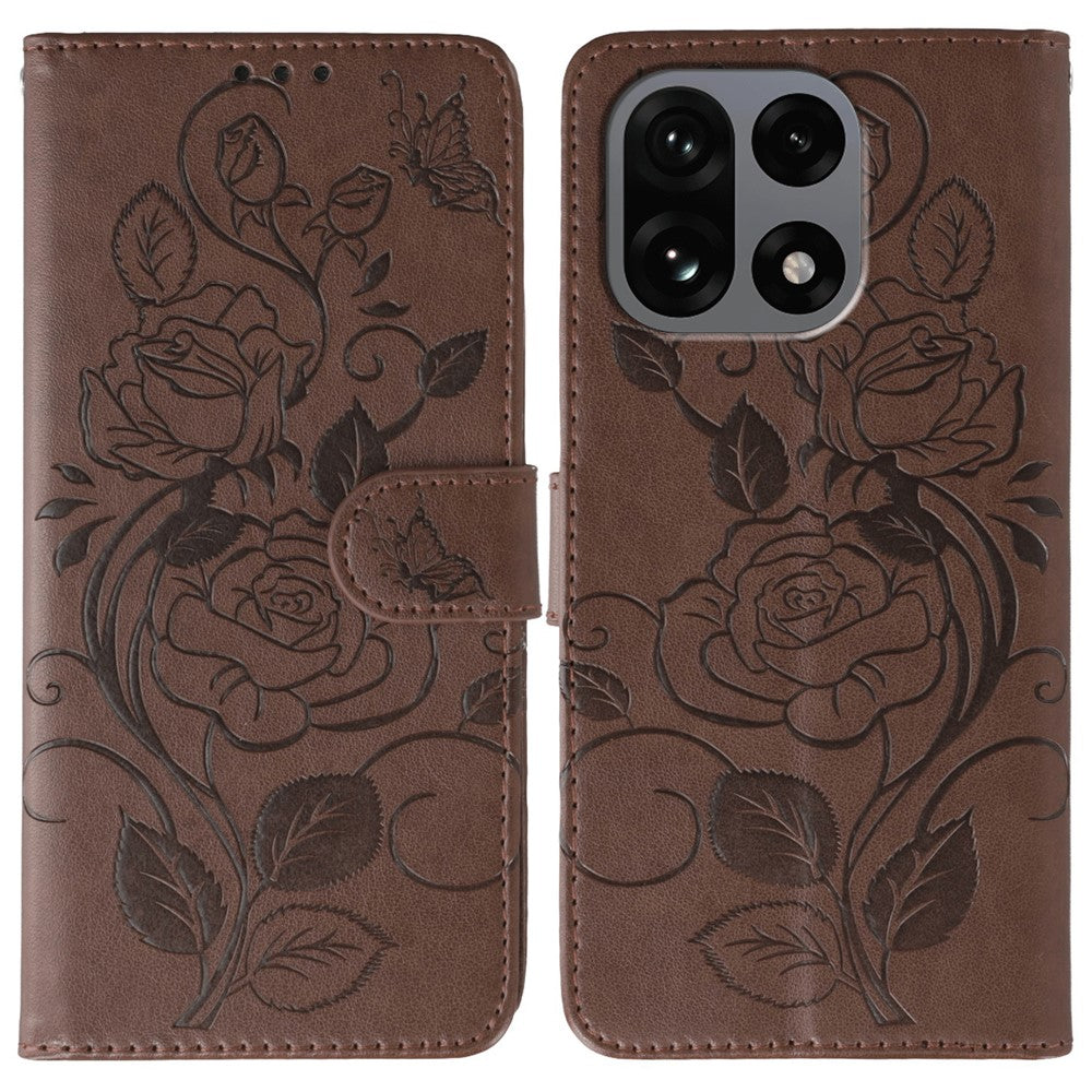 For OnePlus 15 5G Case Wallet Stand Imprinted Rose Butterfly PU Leather Phone Cover