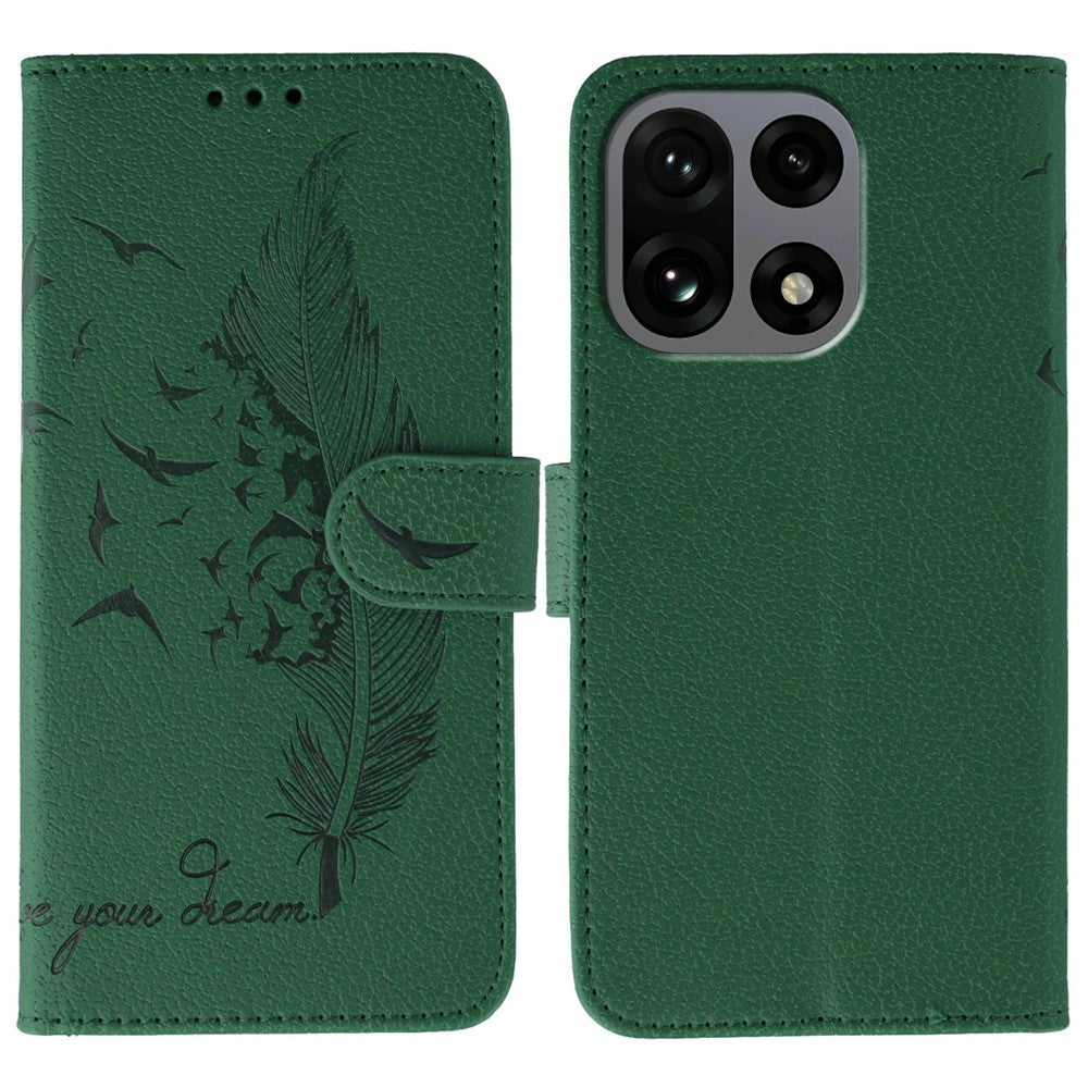 For OnePlus 15 5G Case Feather Imprint PU Leather Wallet Phone Cover