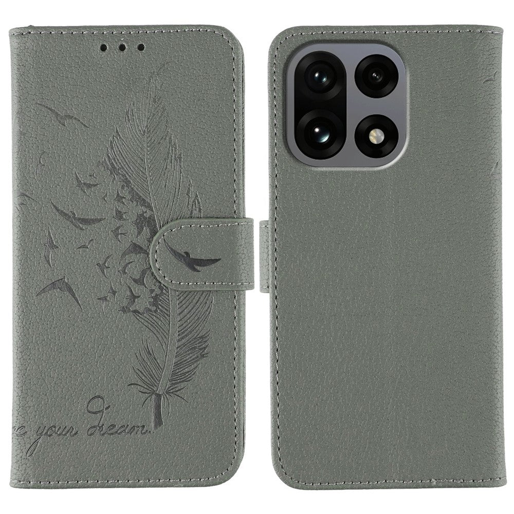 For OnePlus 15 5G Case Feather Imprint PU Leather Wallet Phone Cover