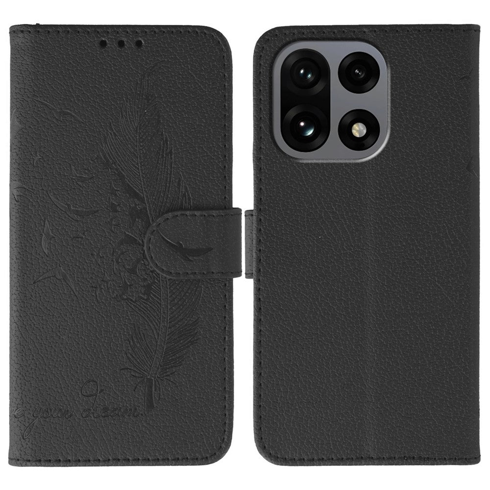 For OnePlus 15 5G Case Feather Imprint PU Leather Wallet Phone Cover