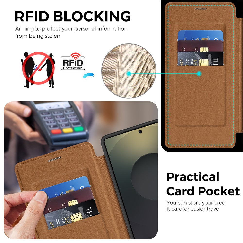 For Samsung Galaxy S25 Ultra Case Compatible with MagSafe RFID Blocking Leather Wallet Cover with Rotating Ring Kickstand