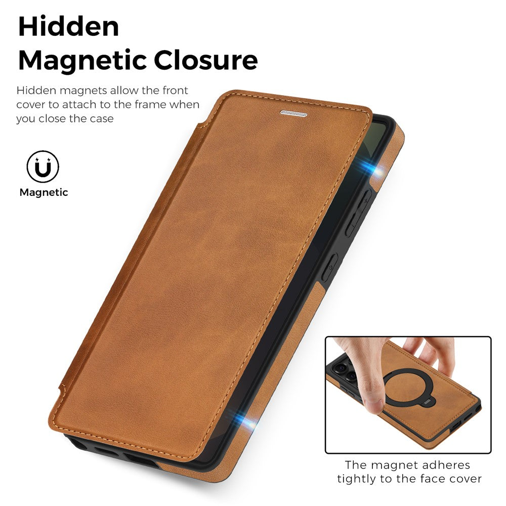 For Samsung Galaxy S25 Ultra Case Compatible with MagSafe RFID Blocking Leather Wallet Cover with Rotating Ring Kickstand