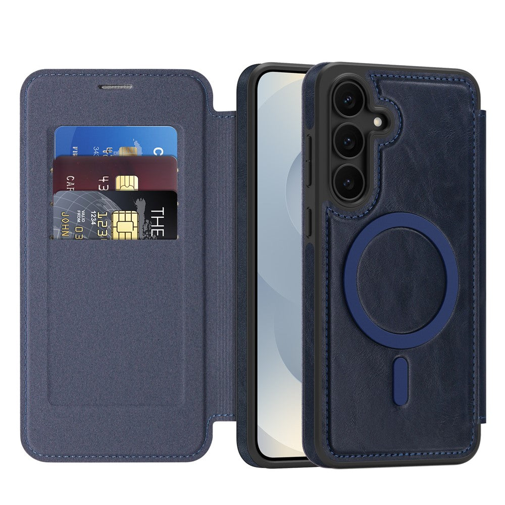 For Samsung Galaxy S25 FE Case Compatible with MagSafe RFID Blocking Card Holder Leather Phone Cover