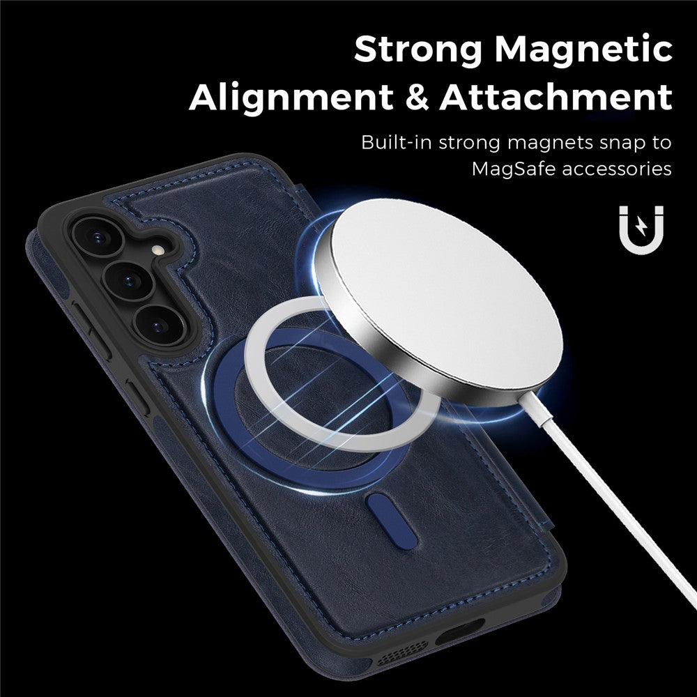 For Samsung Galaxy S25 FE Case Compatible with MagSafe RFID Blocking Card Holder Leather Phone Cover