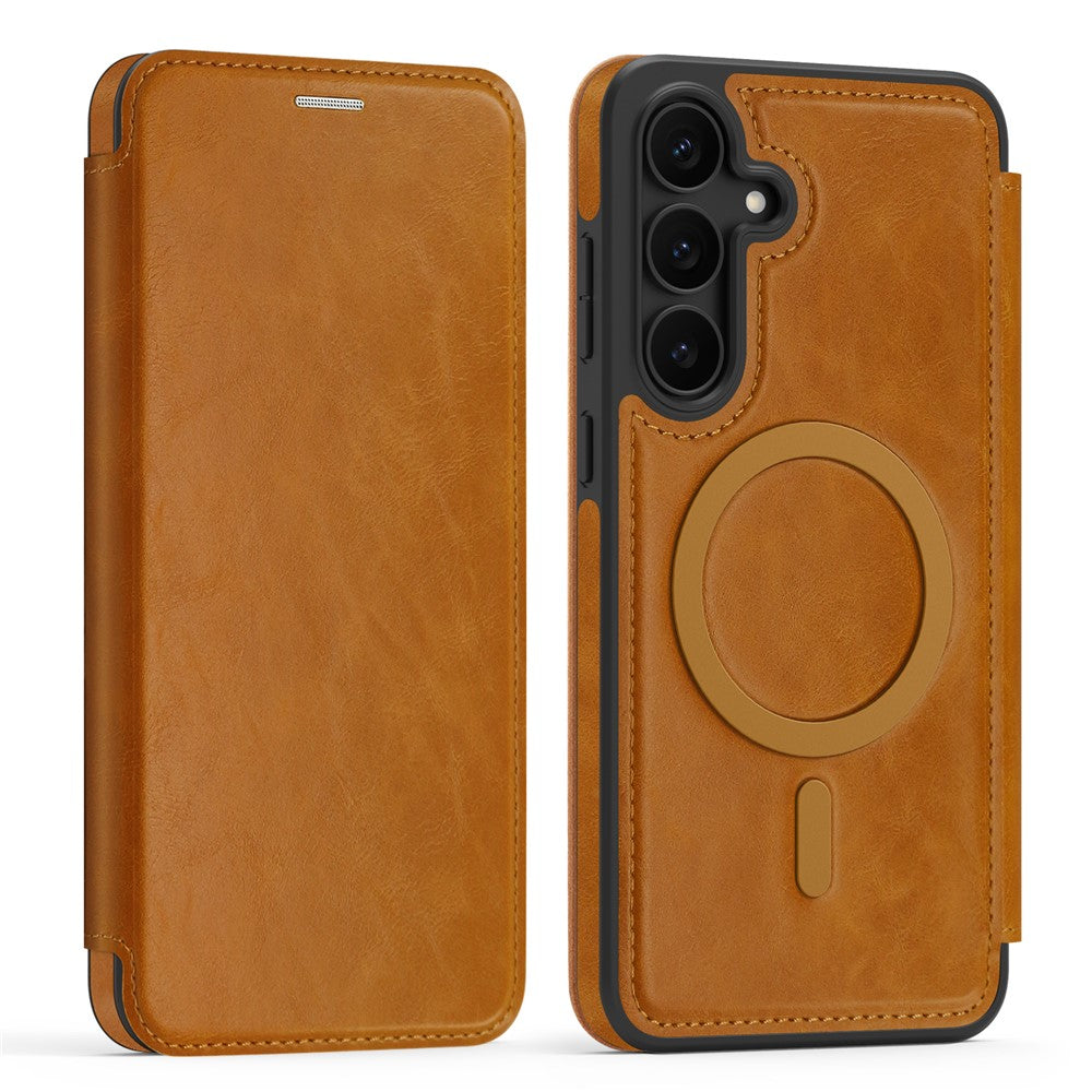 For Samsung Galaxy S25 FE Case Compatible with MagSafe RFID Blocking Card Holder Leather Phone Cover