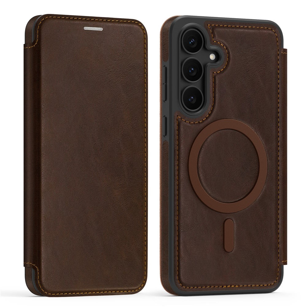 For Samsung Galaxy S25 FE Case Compatible with MagSafe RFID Blocking Card Holder Leather Phone Cover