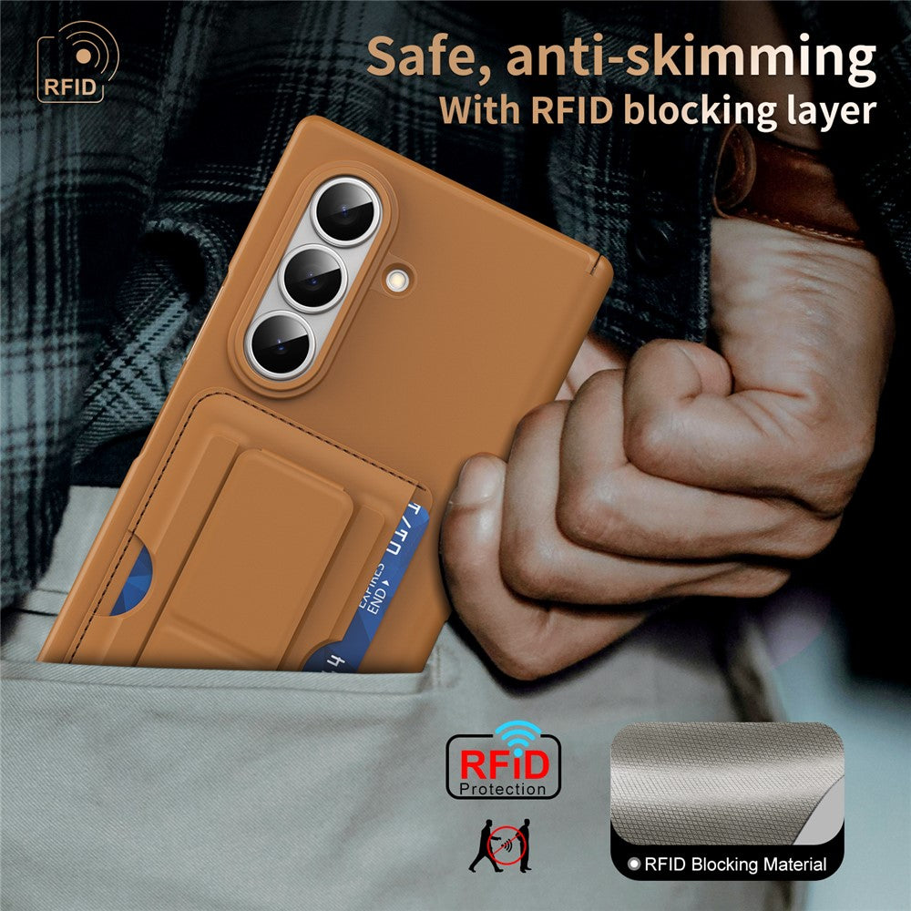 For Samsung Galaxy Z Fold7 5G Case RFID Blocking Card Holder PC Phone Cover with Kickstand