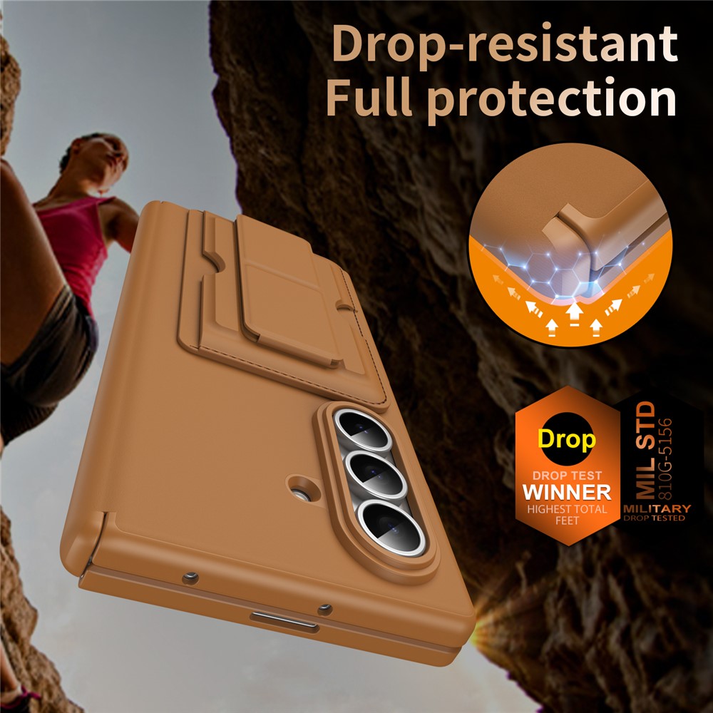 For Samsung Galaxy Z Fold7 5G Case RFID Blocking Card Holder PC Phone Cover with Kickstand