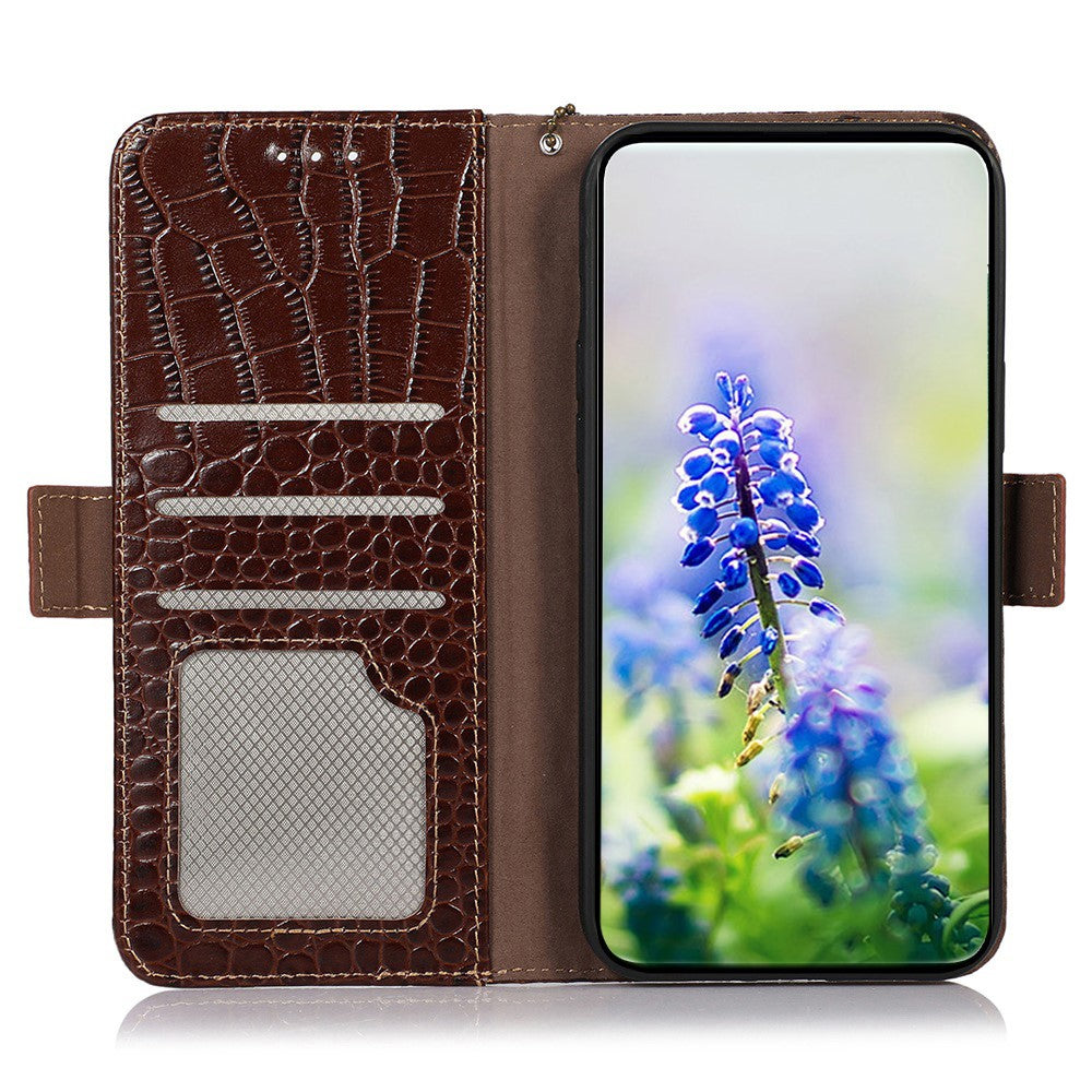 For OnePlus 15 5G Case RFID Blocking Wallet Crocodile Texture Genuine Cow Leather Phone Cover