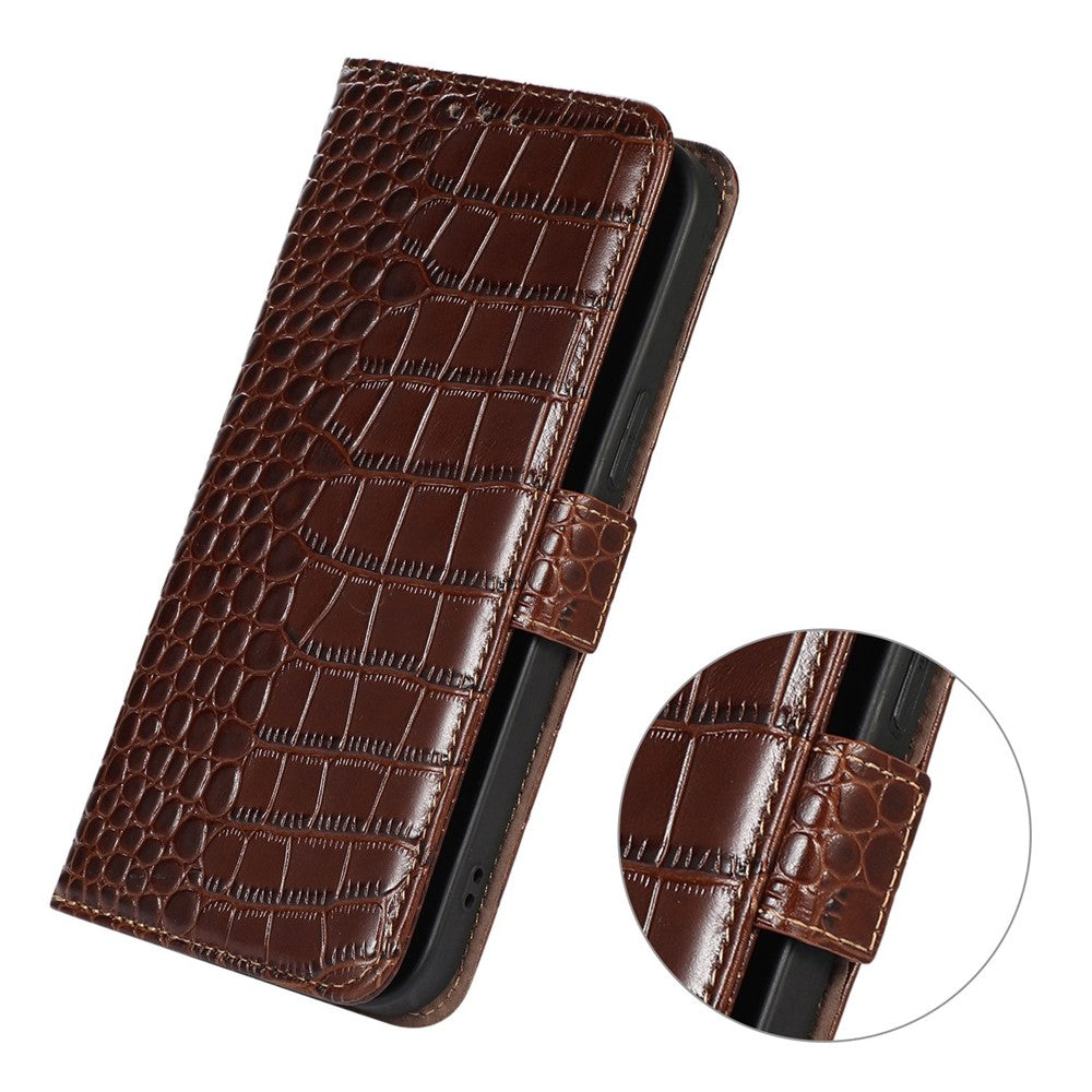 For OnePlus 15 5G Case RFID Blocking Wallet Crocodile Texture Genuine Cow Leather Phone Cover