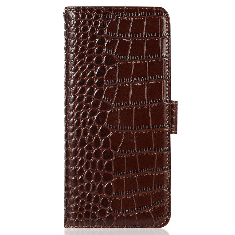 For OnePlus 15 5G Case RFID Blocking Wallet Crocodile Texture Genuine Cow Leather Phone Cover