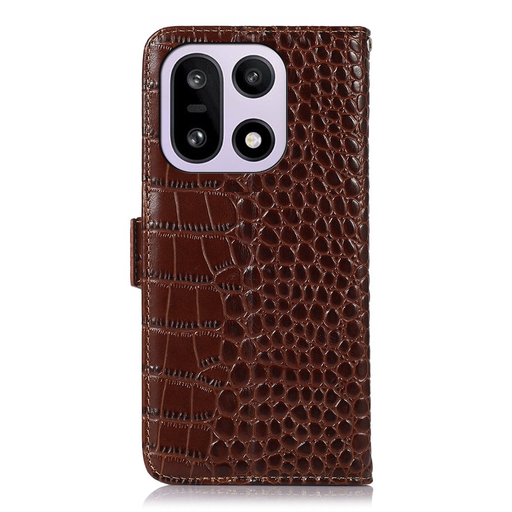 For OnePlus 15 5G Case RFID Blocking Wallet Crocodile Texture Genuine Cow Leather Phone Cover