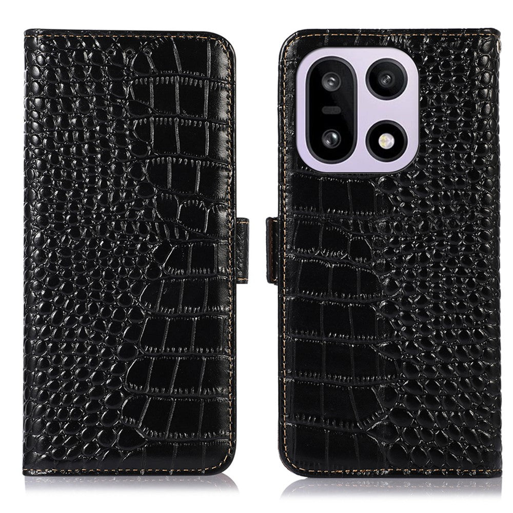 For OnePlus 15 5G Case RFID Blocking Wallet Crocodile Texture Genuine Cow Leather Phone Cover