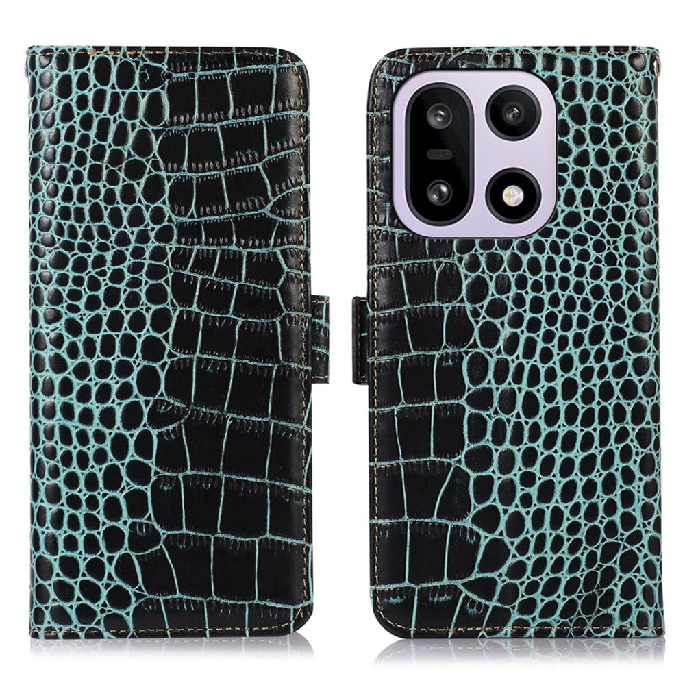 For OnePlus 15 5G Case RFID Blocking Wallet Crocodile Texture Genuine Cow Leather Phone Cover