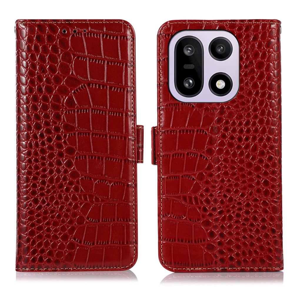 For OnePlus 15 5G Case RFID Blocking Wallet Crocodile Texture Genuine Cow Leather Phone Cover