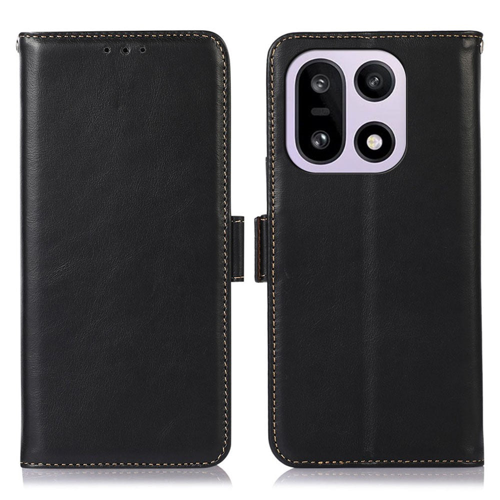 For OnePlus 15 5G Case RFID Blocking Genuine Cow Leather Wallet Phone Cover