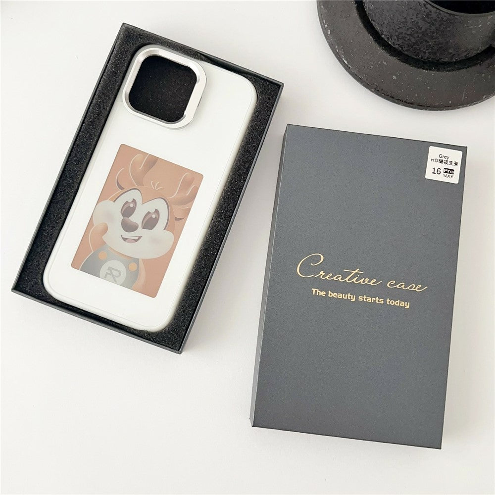 For iPhone 15 Pro Max Smart E-Ink Magnetic Case Lens Kickstand 4 Color HD 4 inch Display NFC DIY Customized Screen