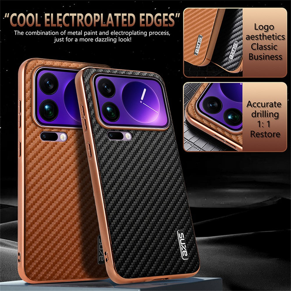 AZNS For Xiaomi 17 Pro Case Electroplating Carbon Fiber Texture PU + TPU Phone Cover