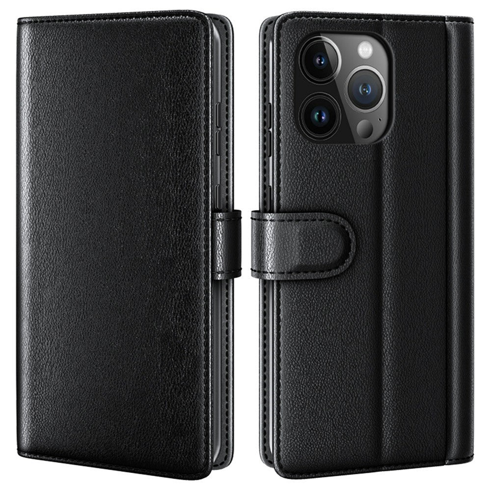 AMORUS For iPhone 13 Pro Max Stand Cases Calf Texture Genuine Split Leather Wallet Phone Cover