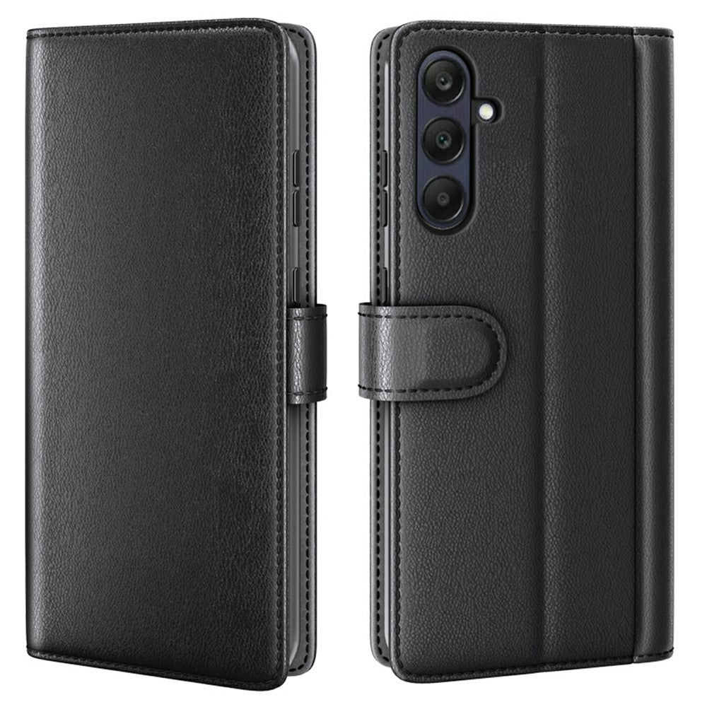 AMORUS For Samsung Galaxy S25 FE Stand Cases Calf Texture Genuine Split Leather Wallet Phone Cover