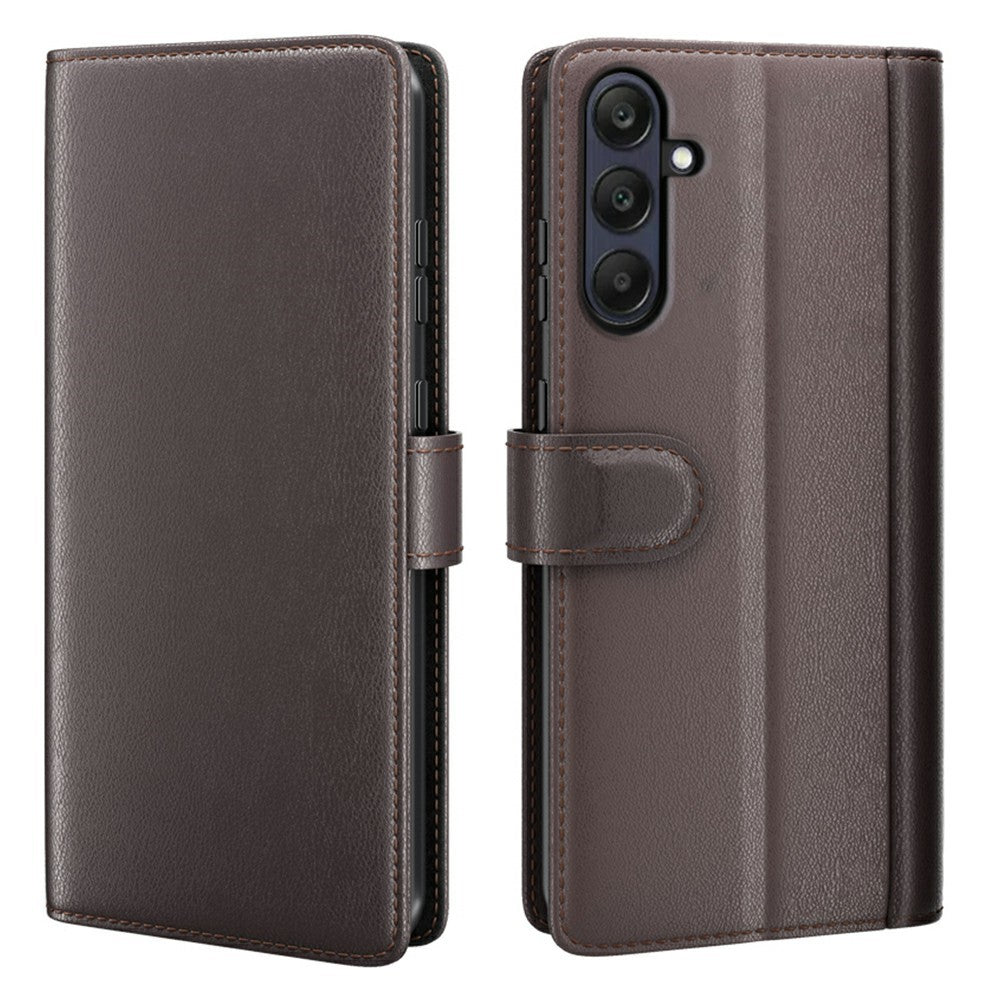 AMORUS For Samsung Galaxy S25 FE Stand Cases Calf Texture Genuine Split Leather Wallet Phone Cover