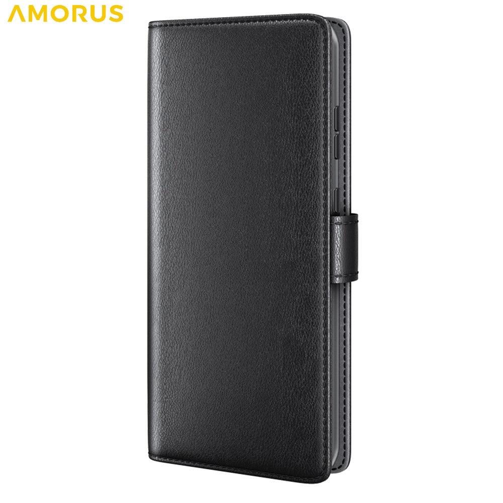 AMORUS For Motorola Moto G86 5G Stand Cases Calf Texture Genuine Split Leather Wallet Phone Cover
