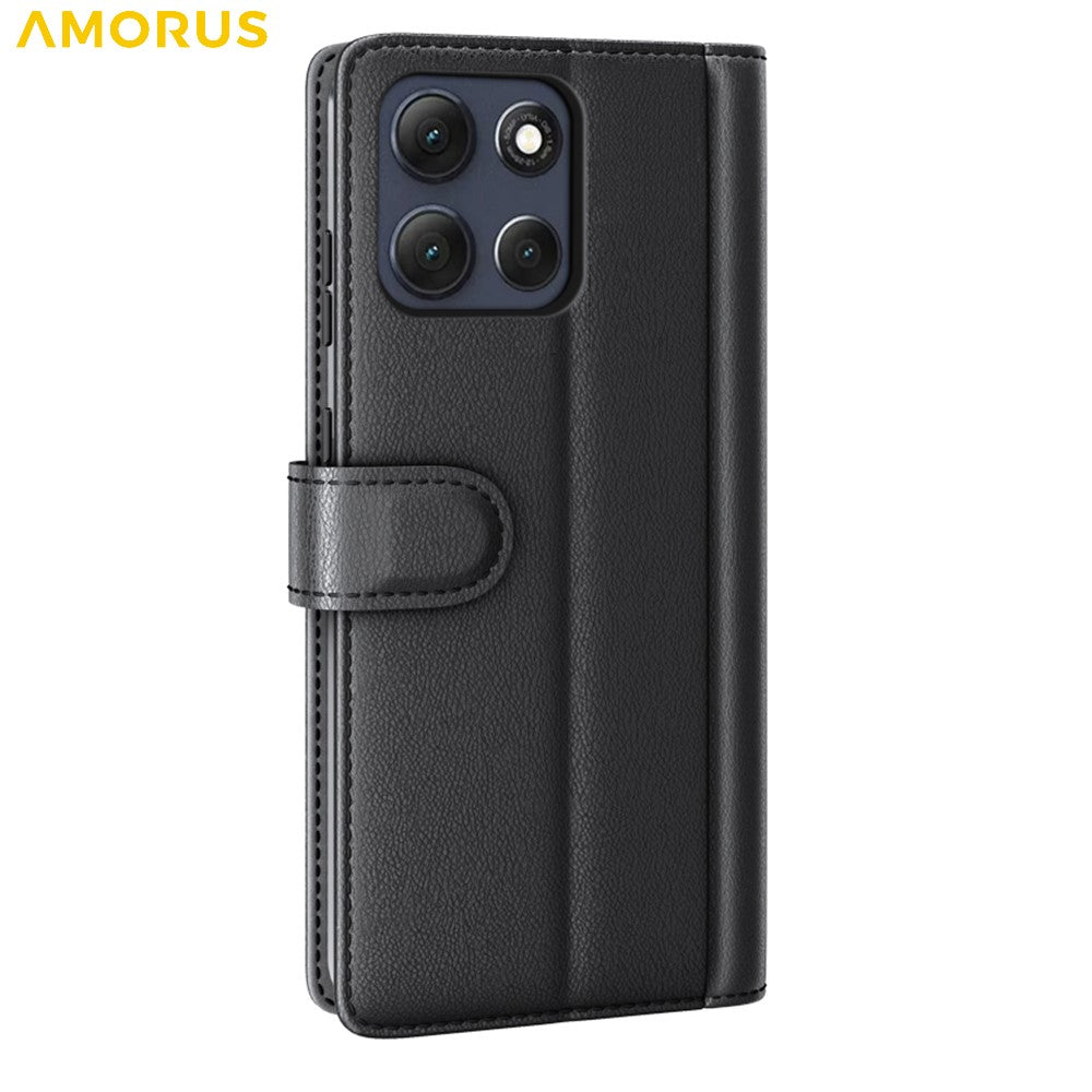 AMORUS For Motorola Moto G56 5G Stand Cases Calf Texture Genuine Split Leather Wallet Phone Cover