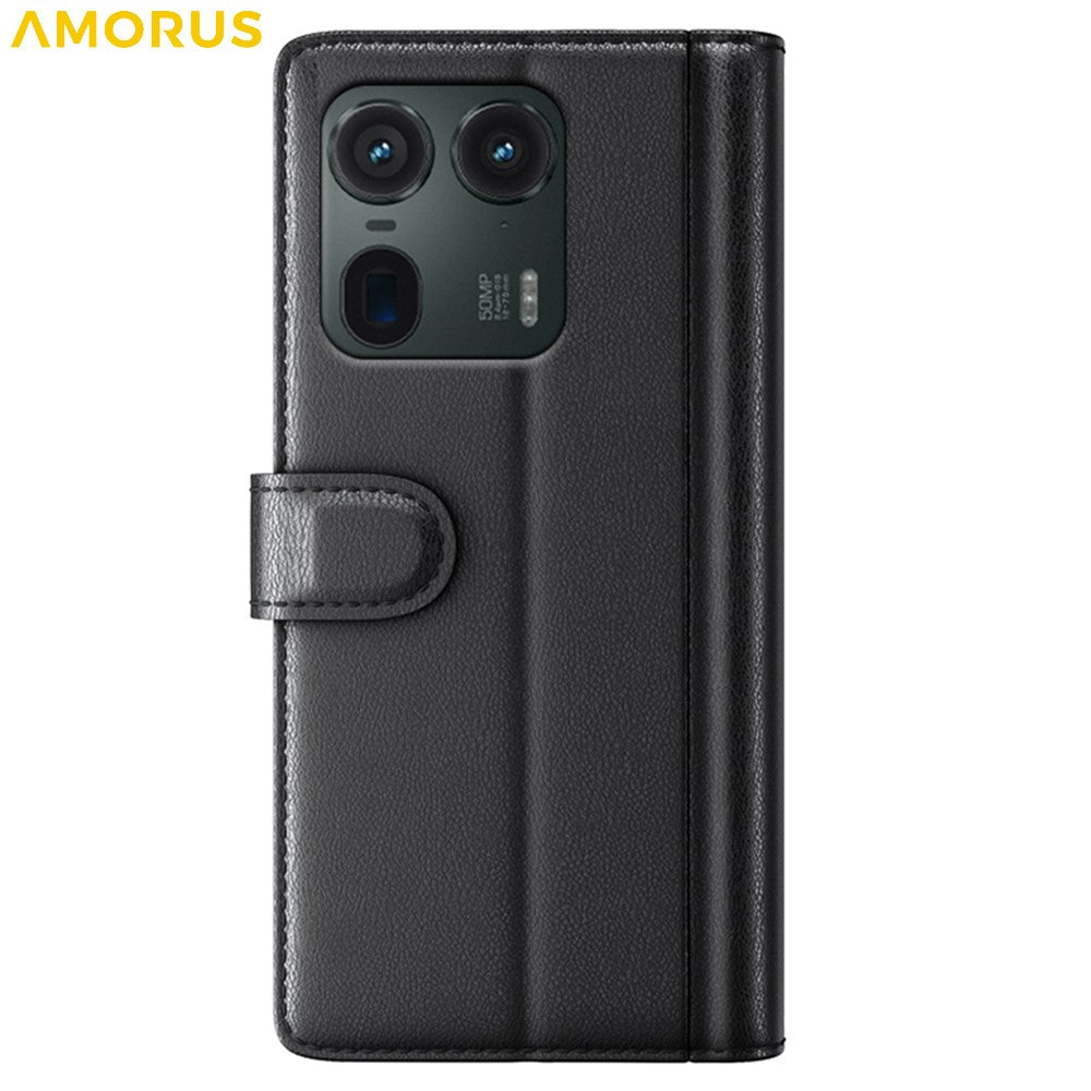 AMORUS For Motorola Moto Edge 50 Ultra 5G  /  Moto X50 Ultra 5G Stand Cases Calf Texture Genuine Split Leather Wallet Phone Cover