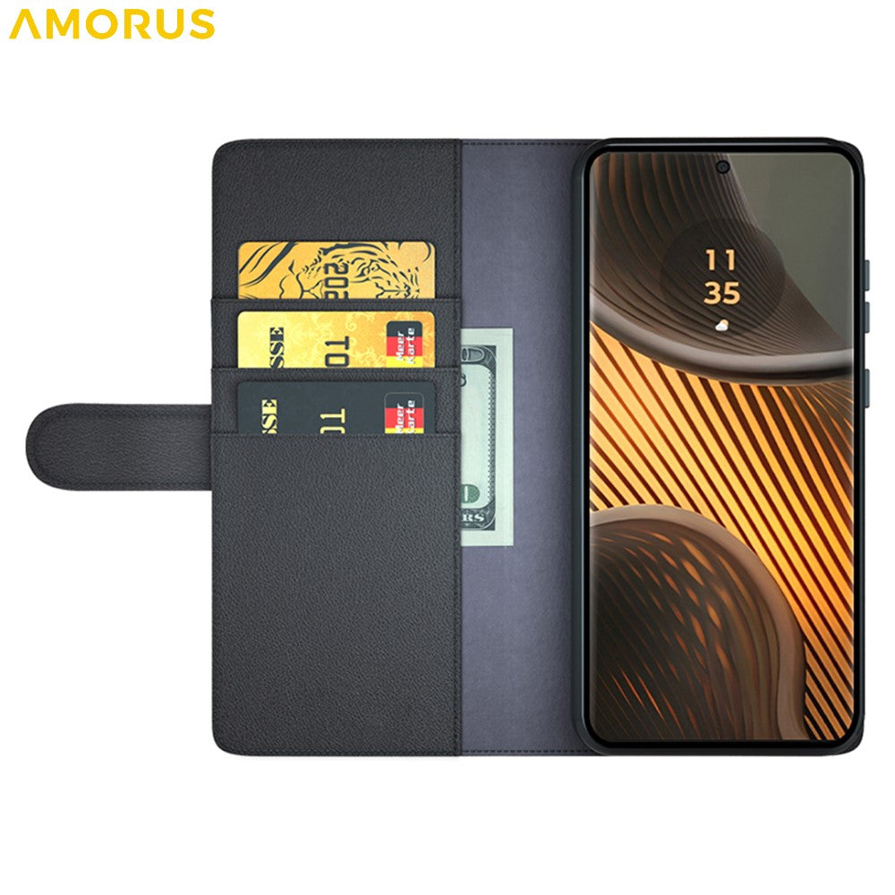 AMORUS For Motorola Moto Edge 50 Ultra 5G  /  Moto X50 Ultra 5G Stand Cases Calf Texture Genuine Split Leather Wallet Phone Cover