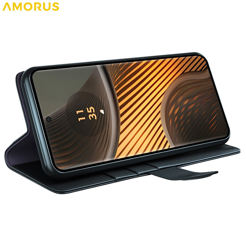 AMORUS For Motorola Moto Edge 50 Ultra 5G  /  Moto X50 Ultra 5G Stand Cases Calf Texture Genuine Split Leather Wallet Phone Cover